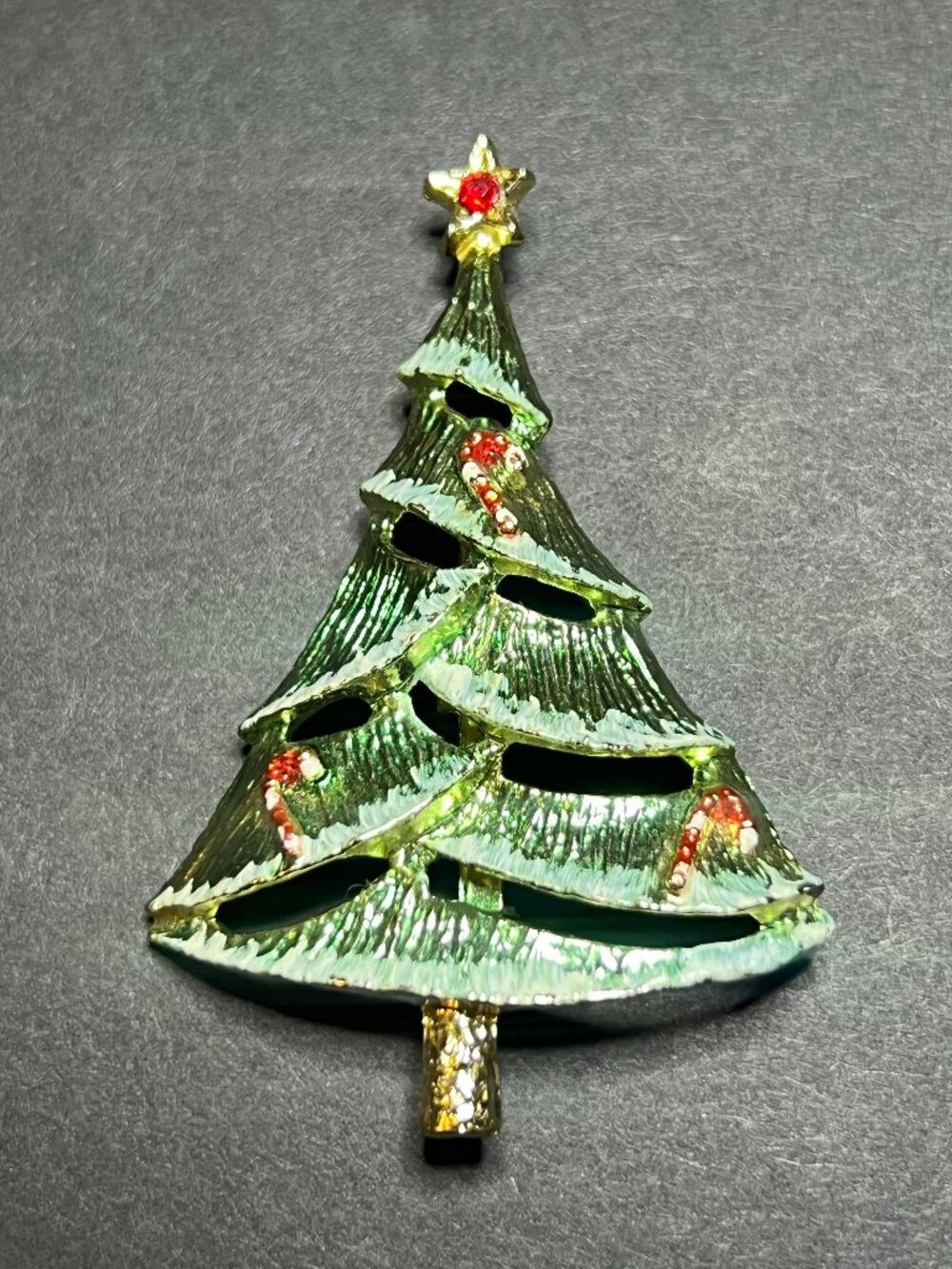 Vintage 1970s Signed BJ Beatrix Shimmering Christmas Tree Pin Lapel Brooch 2.5"